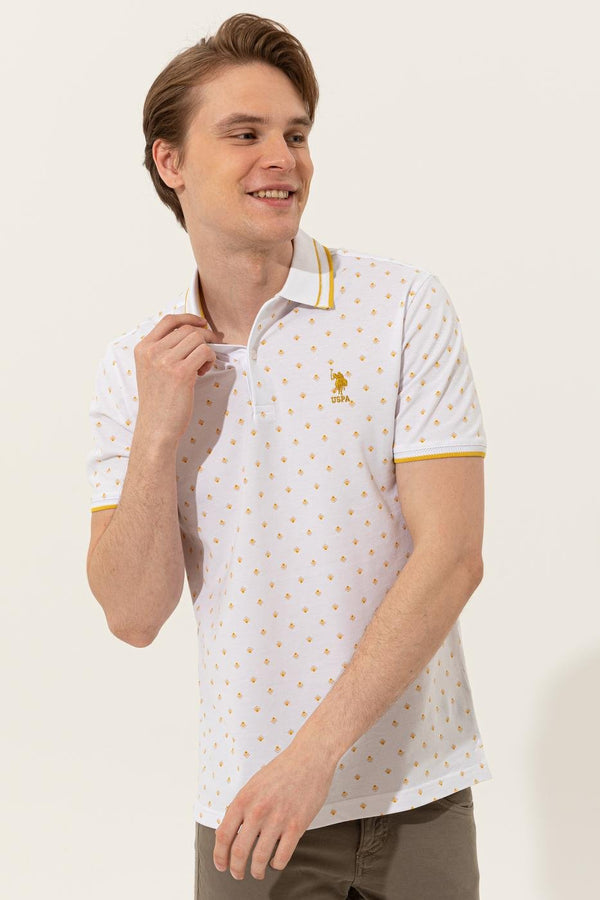Men's Polo Collar Patterned Beige T-shirt
