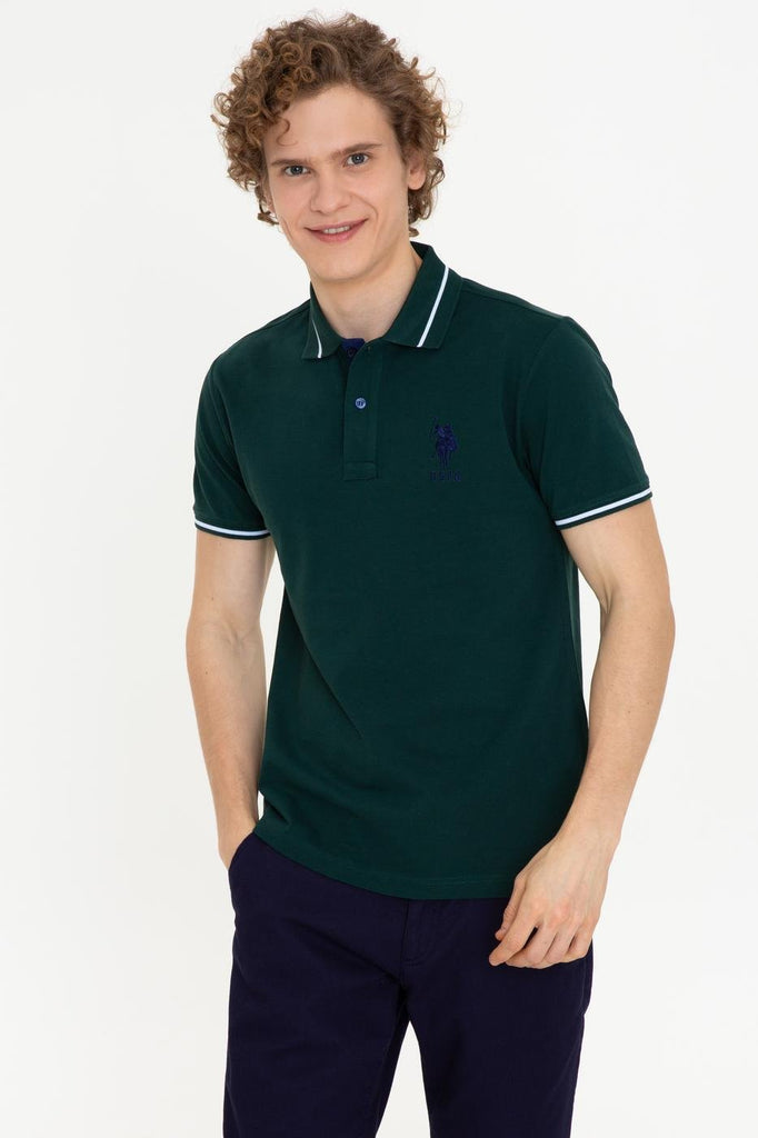 Men's Polo Collar Basic Dark Green T-shirt