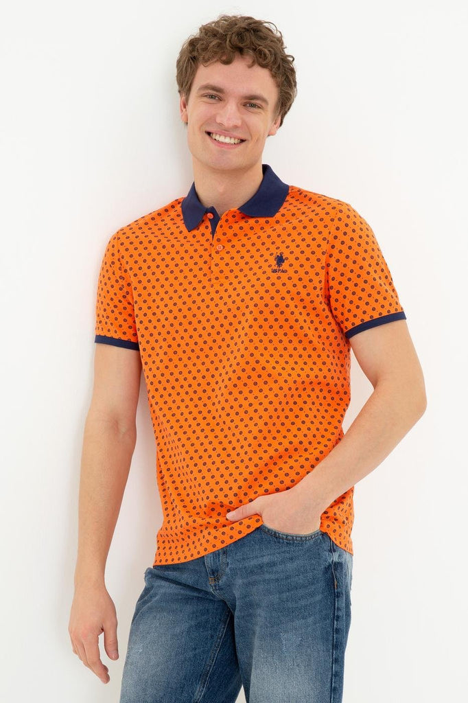 Men's Polo Collar Patterned Orange T-shirt