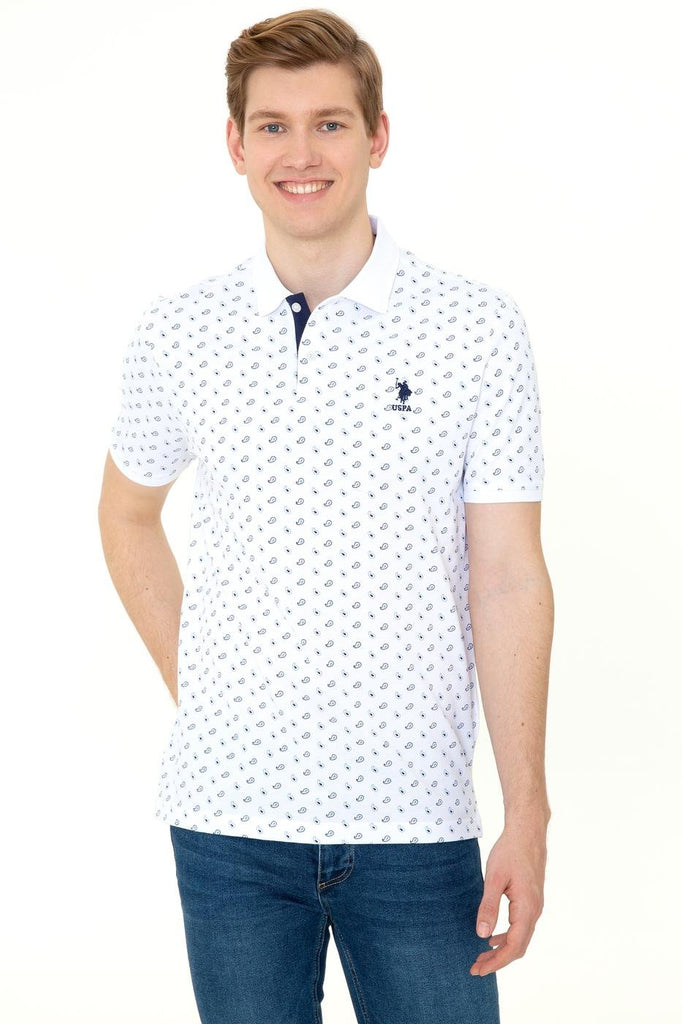 Men's Polo Collar Patterned White T-shirt