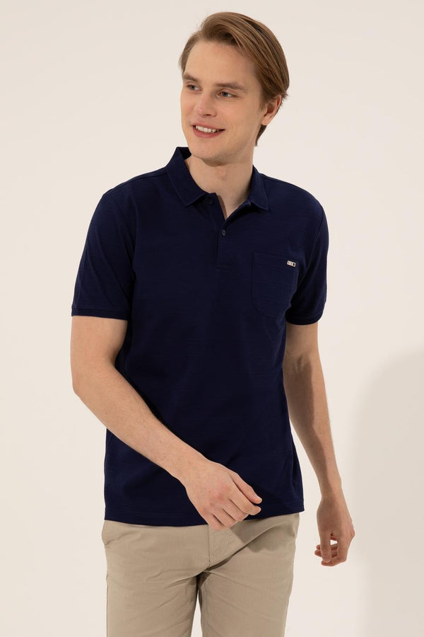 Men's Polo Collar Navy Blue T-shirt