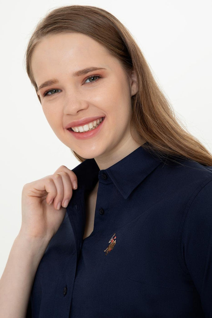 Women's Long Sleeves Basic Navy Blue Shirt