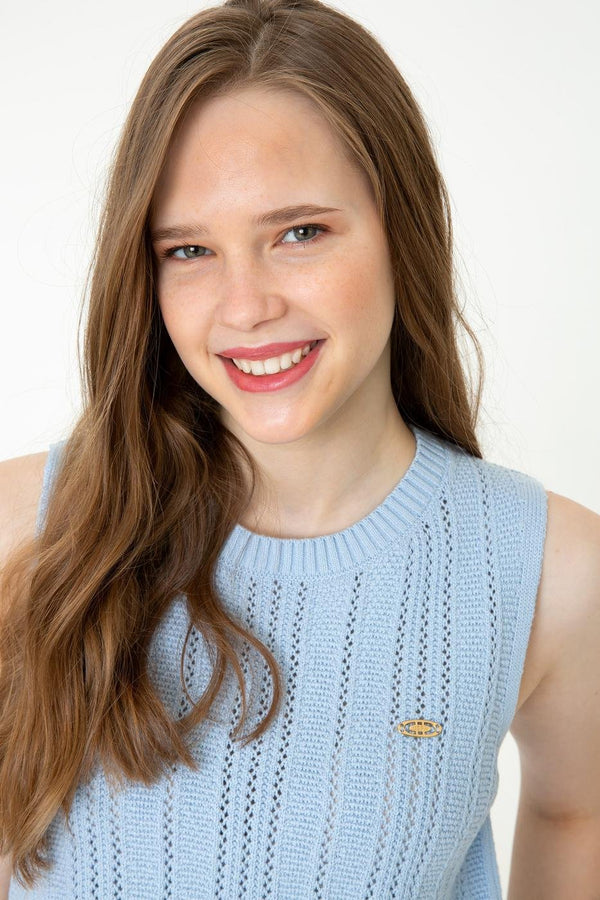 Women's Sleeveless Blue Tricot Sweater