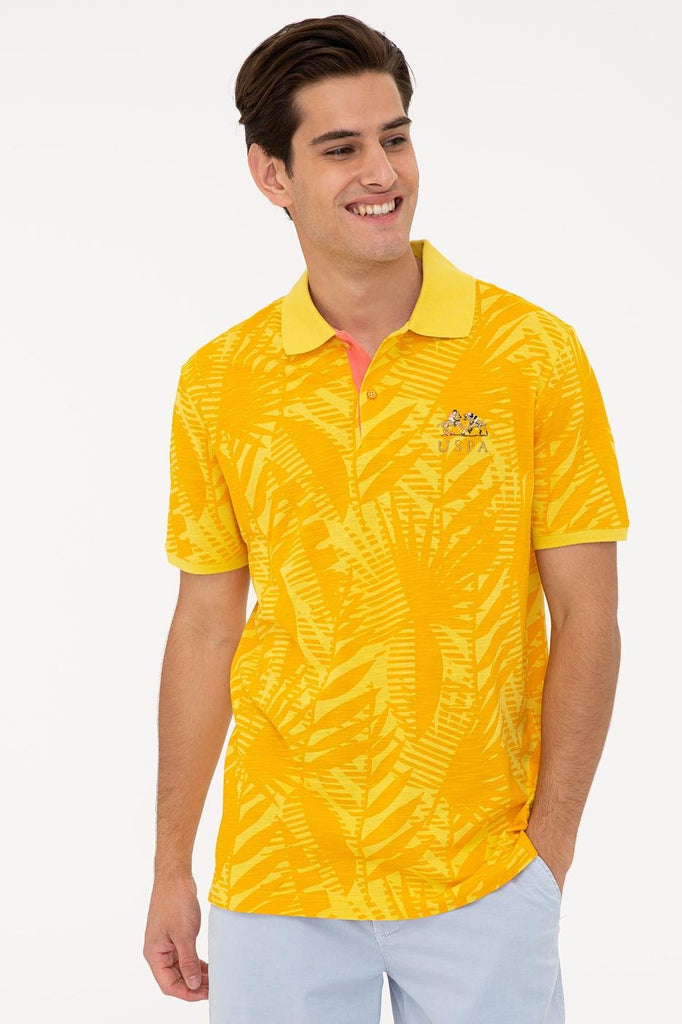 Men's Polo Collar Patterned Yellow T-shirt
