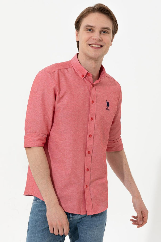 Men's Long Sleeves Basic Red Shirt
