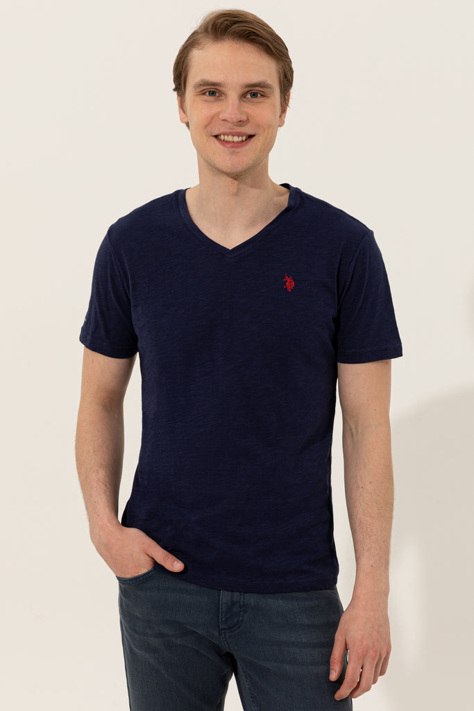 Men's V Neck Basic Navy Blue T-shirt