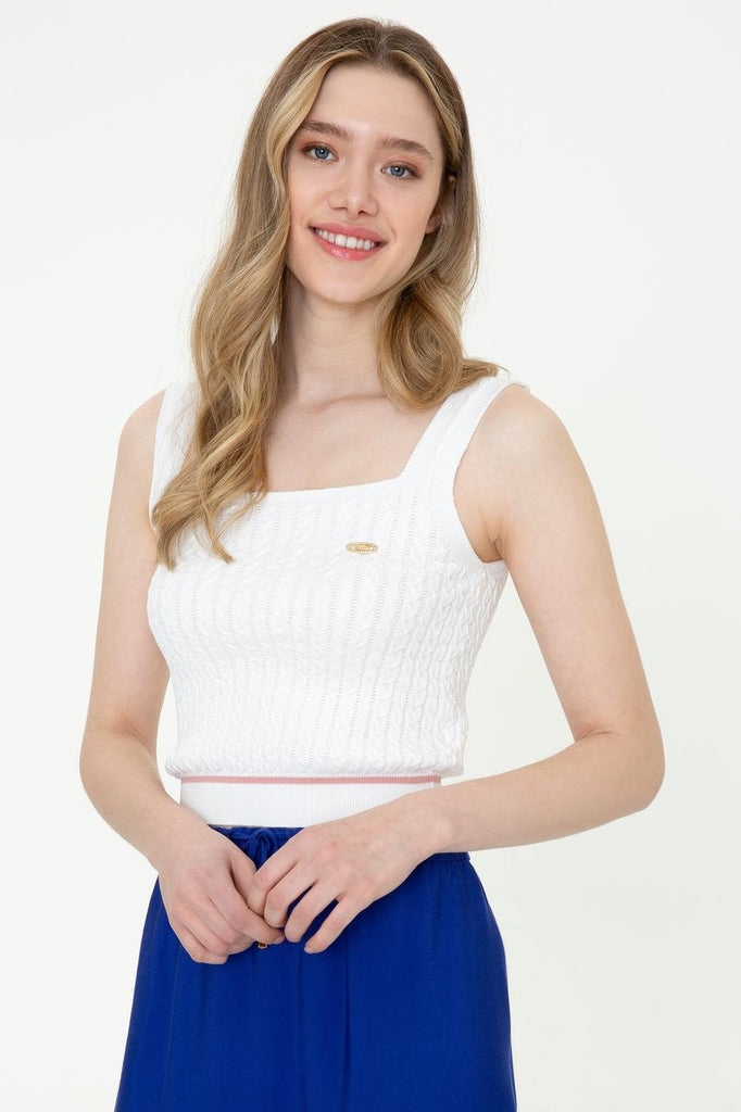 Women's Thick Strap White Tricot Sweater