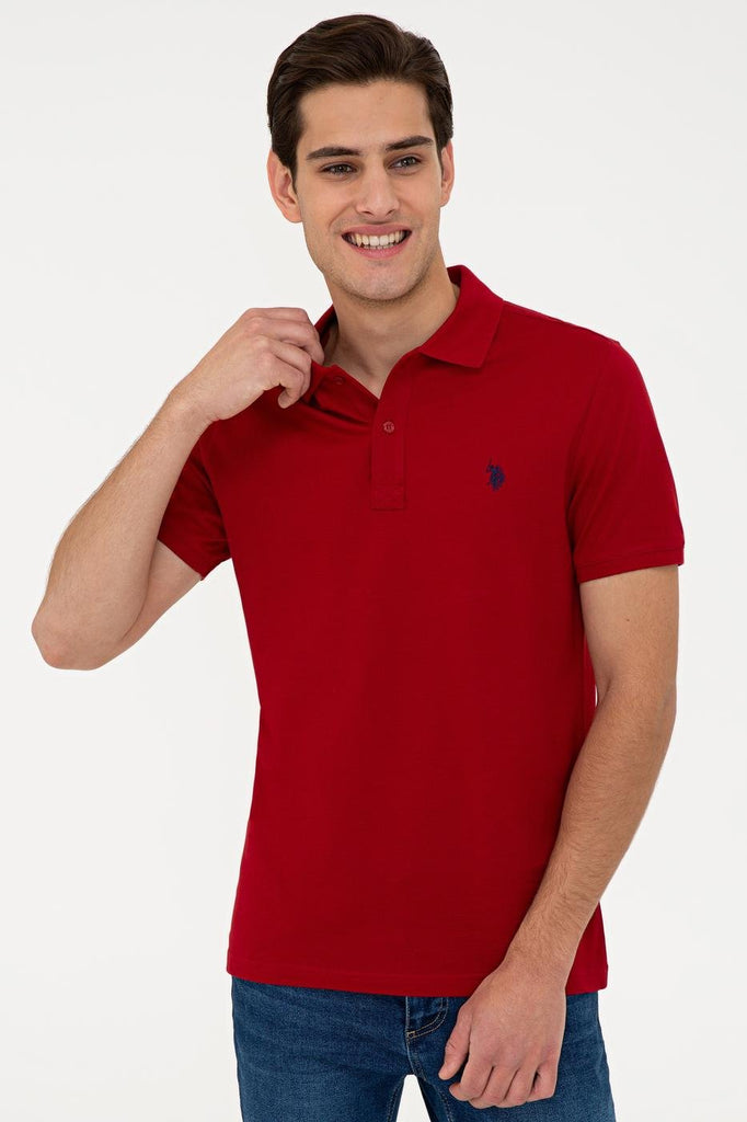Men's Polo Collar Basic Claret Red T-shirt