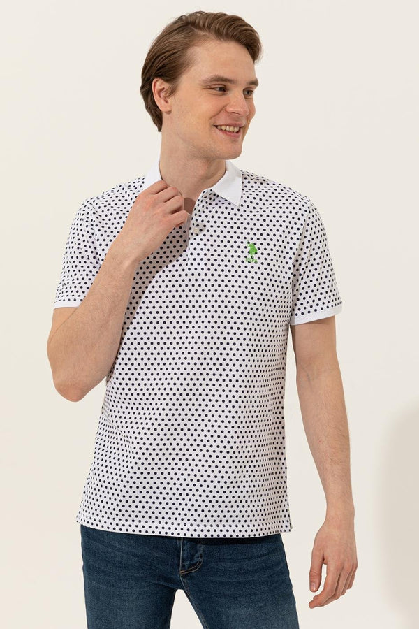 Men's Polo Collar Patterned Navy Blue T-shirt