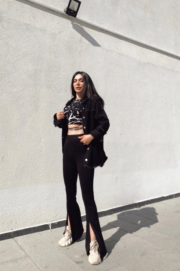 Women's Slit Ankle Black Leggings