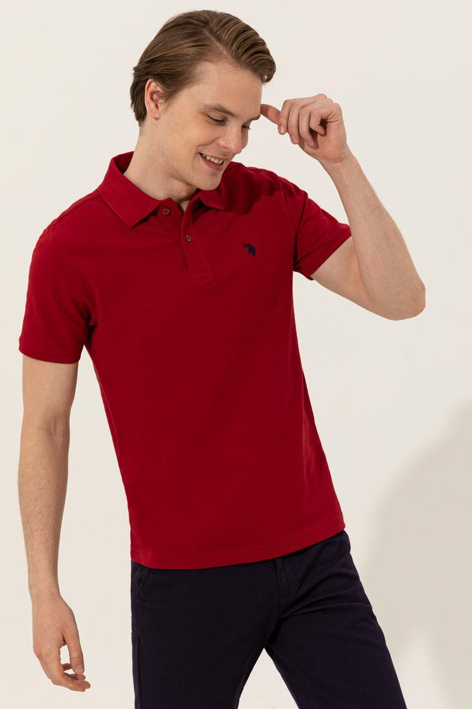Men's Polo Collar Basic Claret Red T-shirt