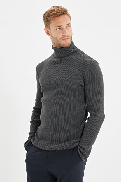 Men's Turtleneck Smoky Elastic Tricot Sweater