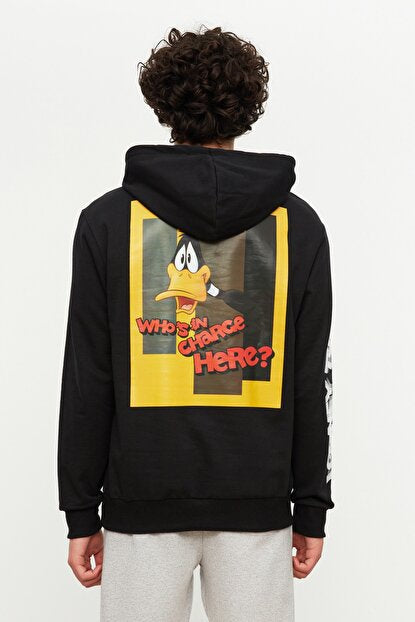 Men's Printed Black Regular Fit Sweatshirt