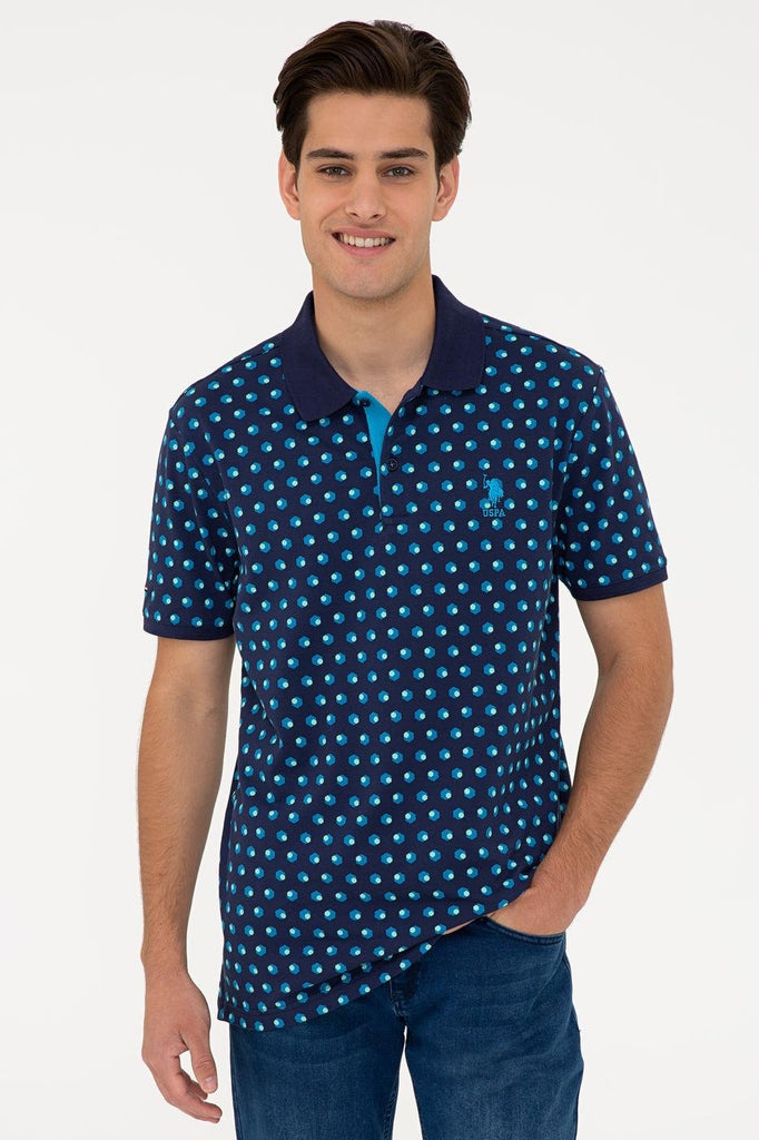 Men's Polo Collar Patterned Navy Blue T-shirt