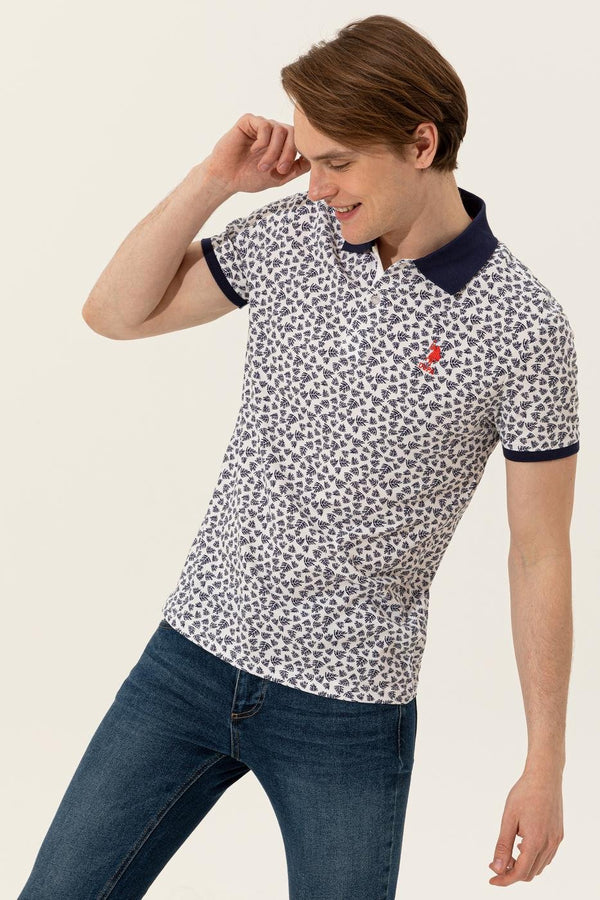 Men's Polo Collar Patterned Navy Blue T-shirt