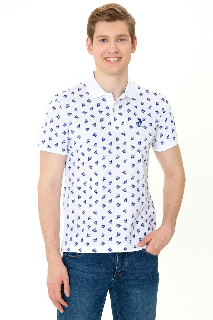 Men's Polo Collar Patterned White T-shirt