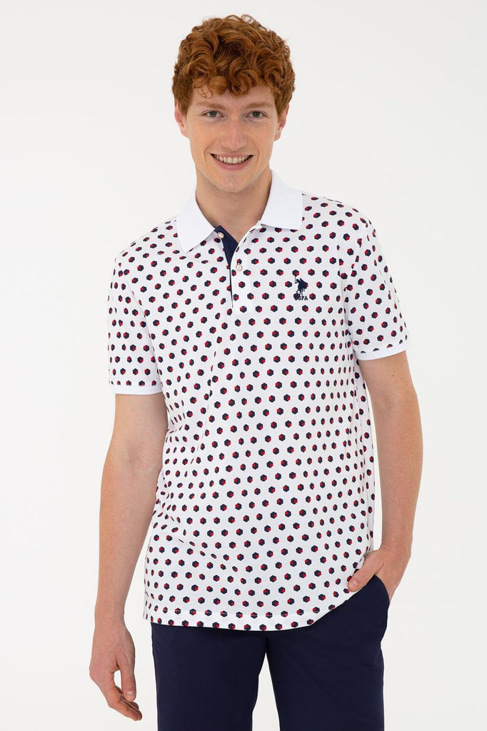 Men's Polo Collar Patterned White T-shirt