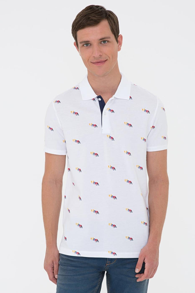 Men's Polo Collar Patterned White T-shirt