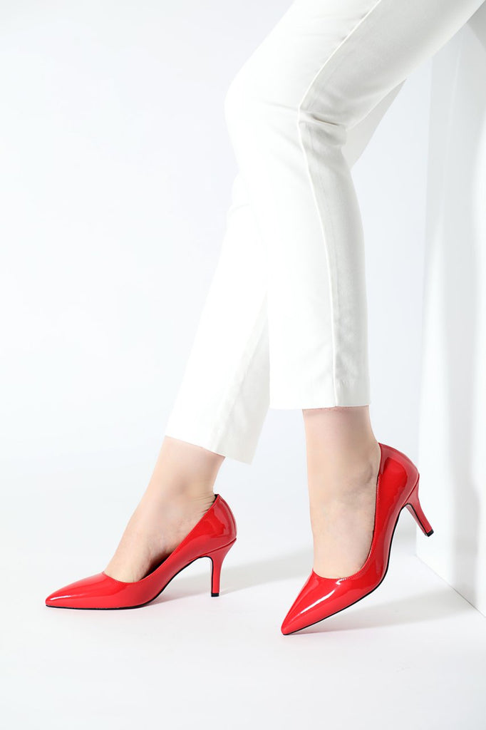 Women's Red Patent Leather Heeled Shoes