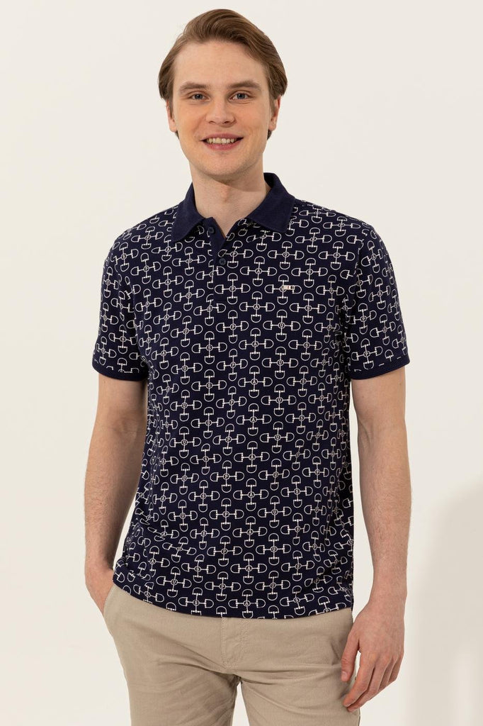 Men's Polo Collar Patterned Navy Blue T-shirt