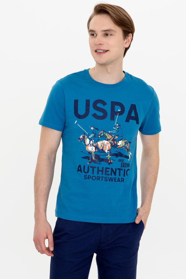 Men's Crew Neck Printed Petrol Blue T-shirt