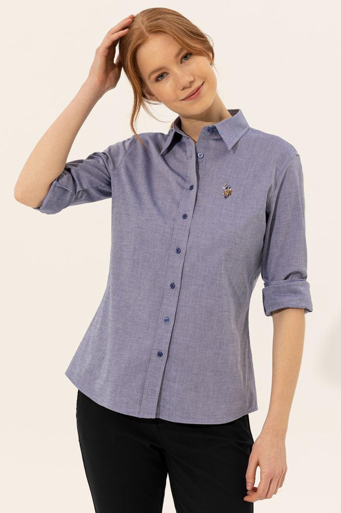 Women's Long Sleeves Basic Blue Shirt