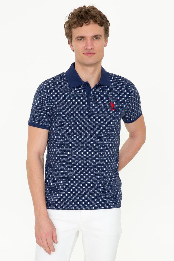 Men's Polo Collar Patterned Navy Blue T-shirt