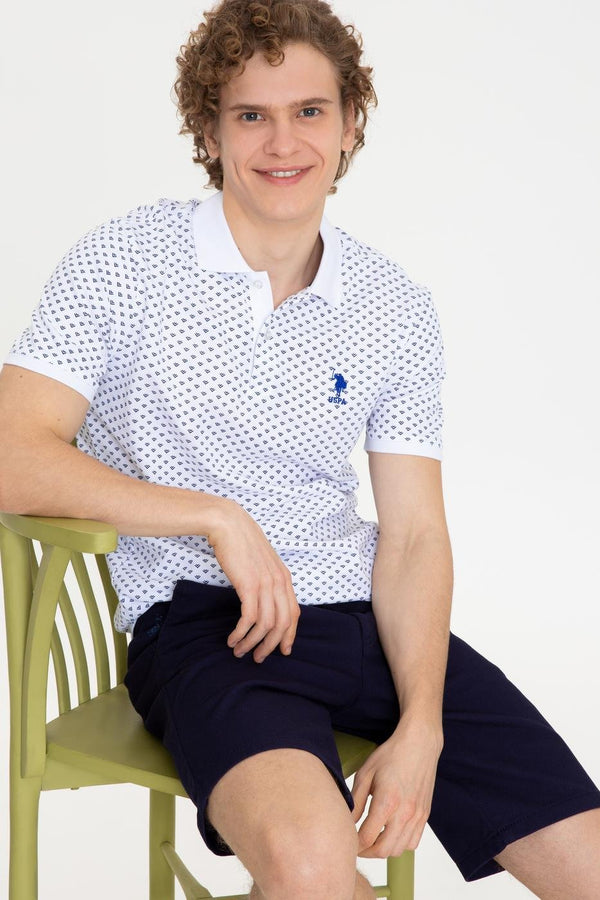 Men's Polo Collar Patterned White T-shirt