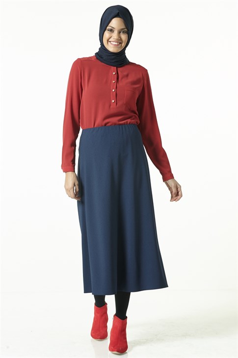 Women's Plain Navy Blue Long Skirt