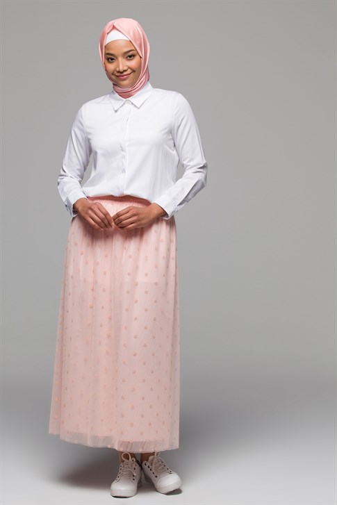 Women's Powder Rose Tulle Long Skirt