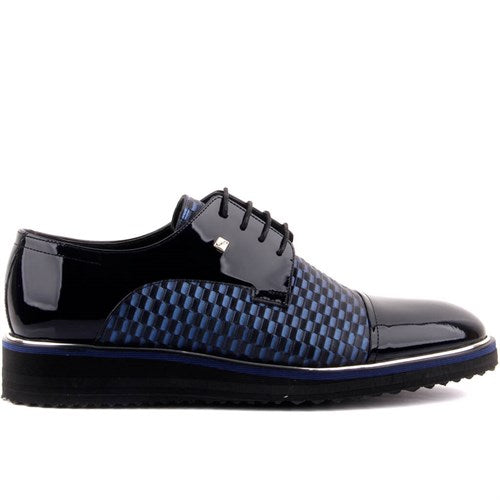 Men's Navy Blue Patent Leather Casual Shoes