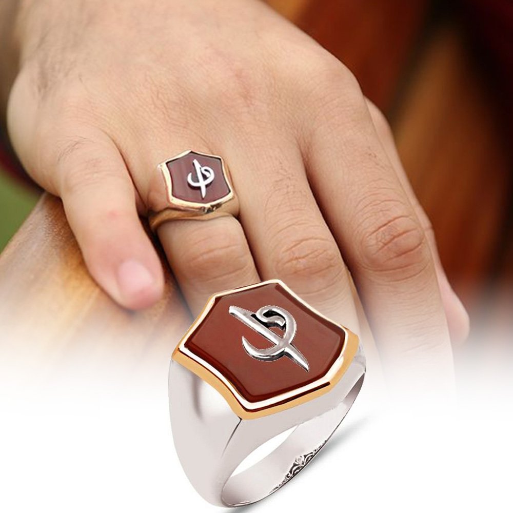 Men's Red Agate Stone 925 Carat Silver Ring