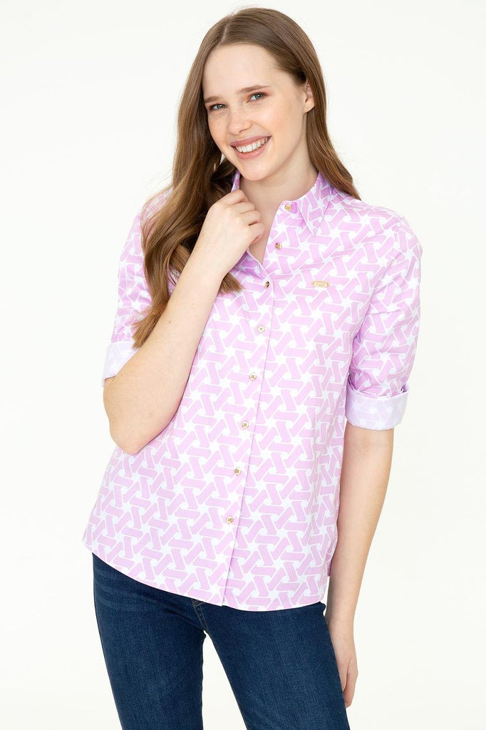 Women's Long Sleeves Patterned Pink Shirt