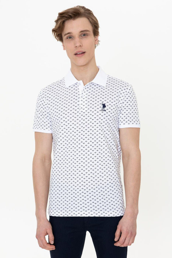 Men's Polo Collar Patterned White T-shirt