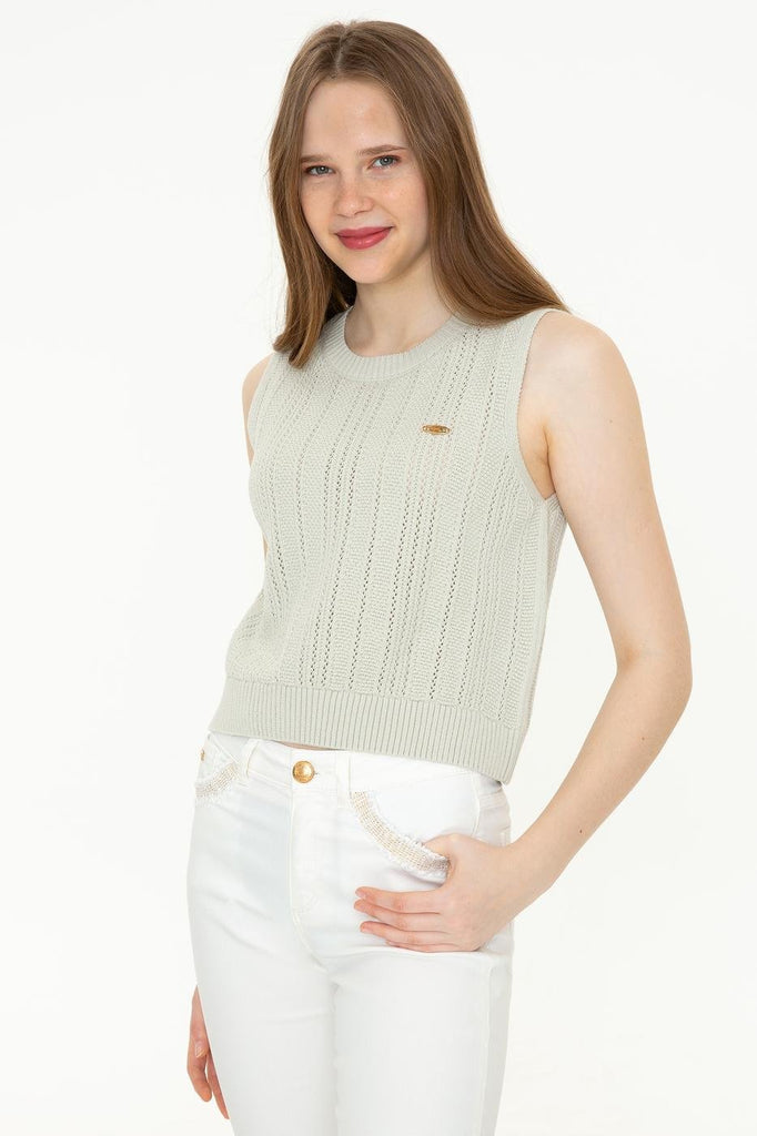 Women's Sleeveless Beige Tricot Sweater