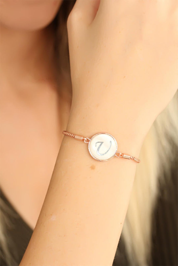 Women's White U Letter Adjustable Bracelet