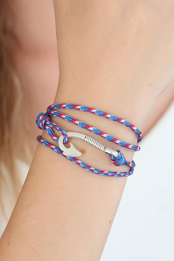 Women's Patterned Rope Silver Metal Closure Bracelet