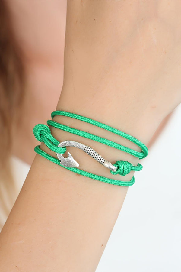 Women's Green Rope Silver Metal Closure Bracelet