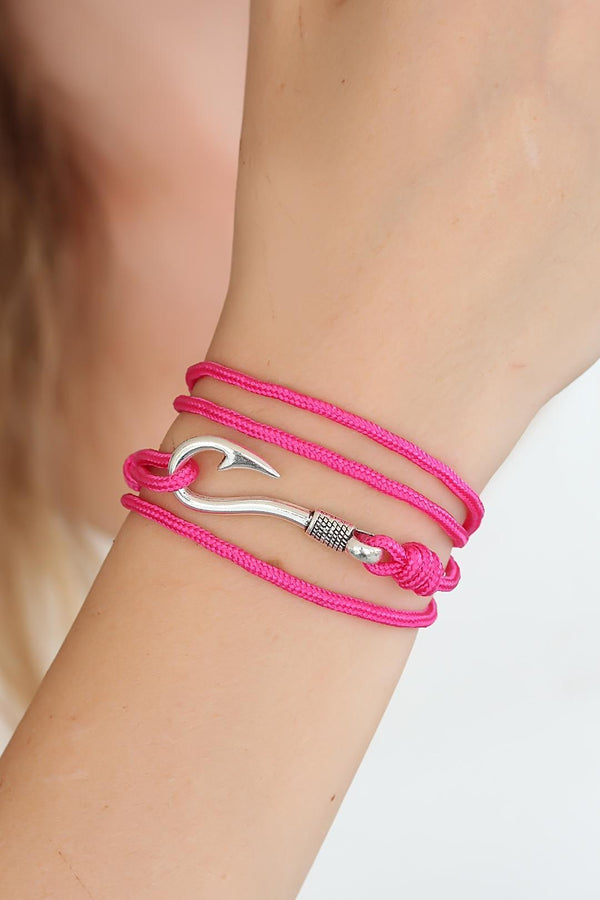 Women's Fuchsia Rope Silver Metal Closure Bracelet