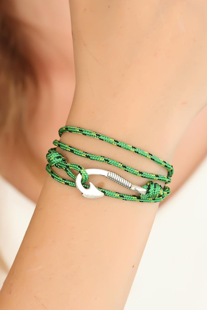 Women's Green Rope Silver Metal Closure Bracelet