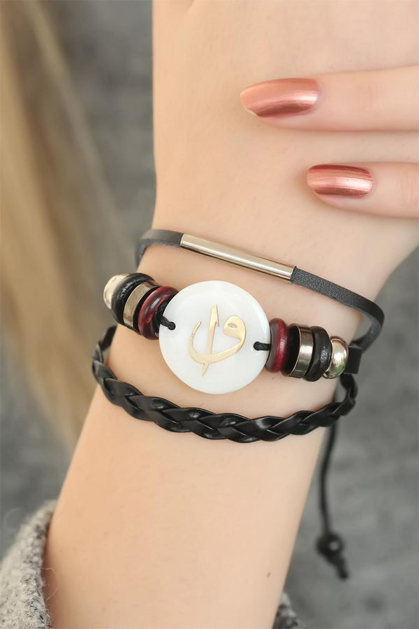 Women's Elif Vav Design Black Leather Multi Bracelet