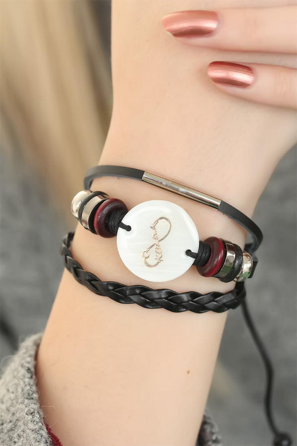 Women's Infinity Design Black Leather Multi Bracelet