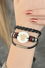 Women's Angel Design Black Leather Multi Bracelet