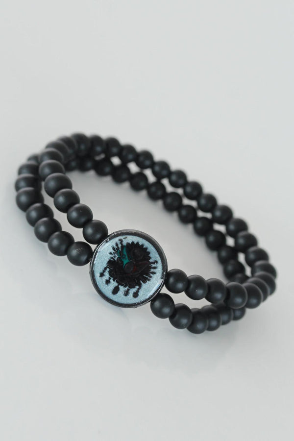 Men's Blue Metal Accessory Black Natural Stone Bracelet