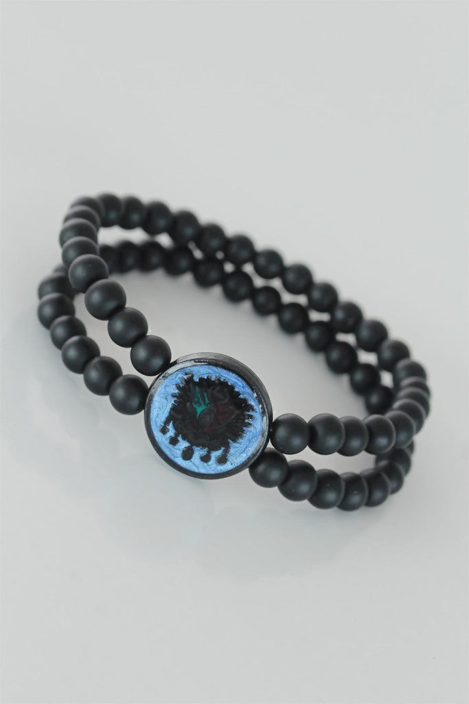 Men's Blue Metal Accessory Black Natural Stone Bracelet