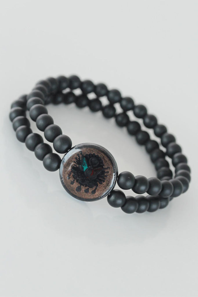 Men's Brown Metal Accessory Black Onyx Stone Bracelet