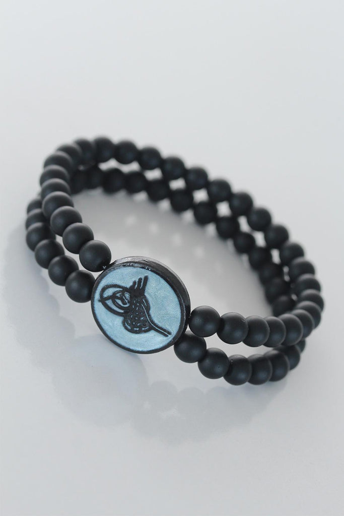 Men's Blue Black Metal Accessory Black Natural Stone Bracelet