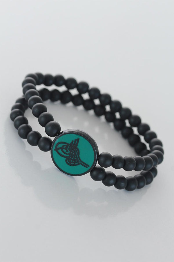 Men's Green Silver Metal Accessory Black Onyx Stone Bracelet