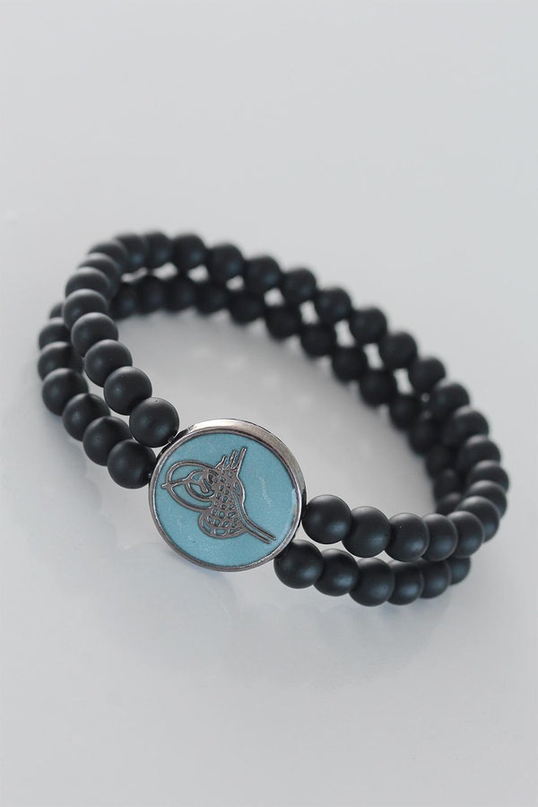 Men's Blue Smoky Metal Accessory Black Natural Stone Bracelet