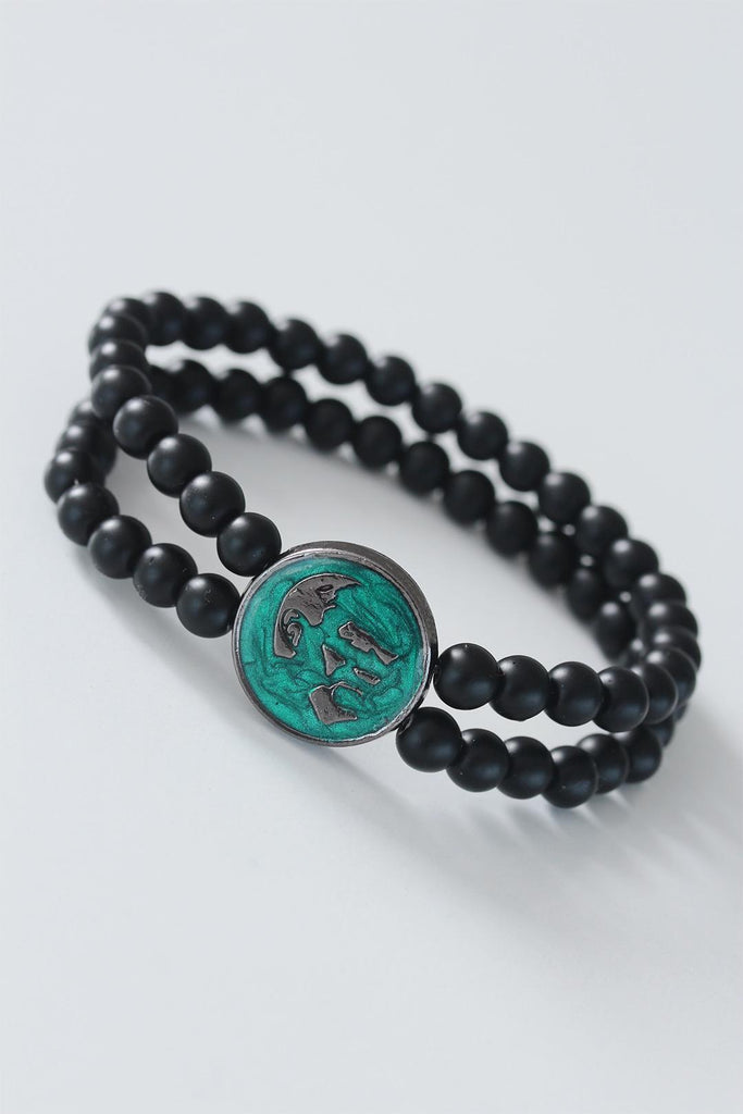 Men's Green Metal Accessory Black Onyx Stone Bracelet
